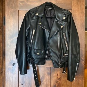 Zara basics faux leather motto jacket - black - size Small